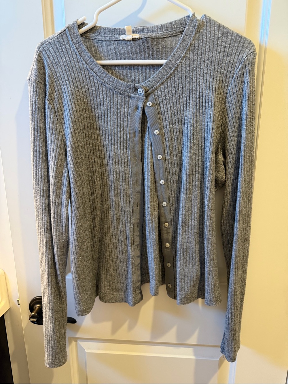 Classic Ribbed Long-Sleeve Cardigan Sweater - Gray with sparkles!!
